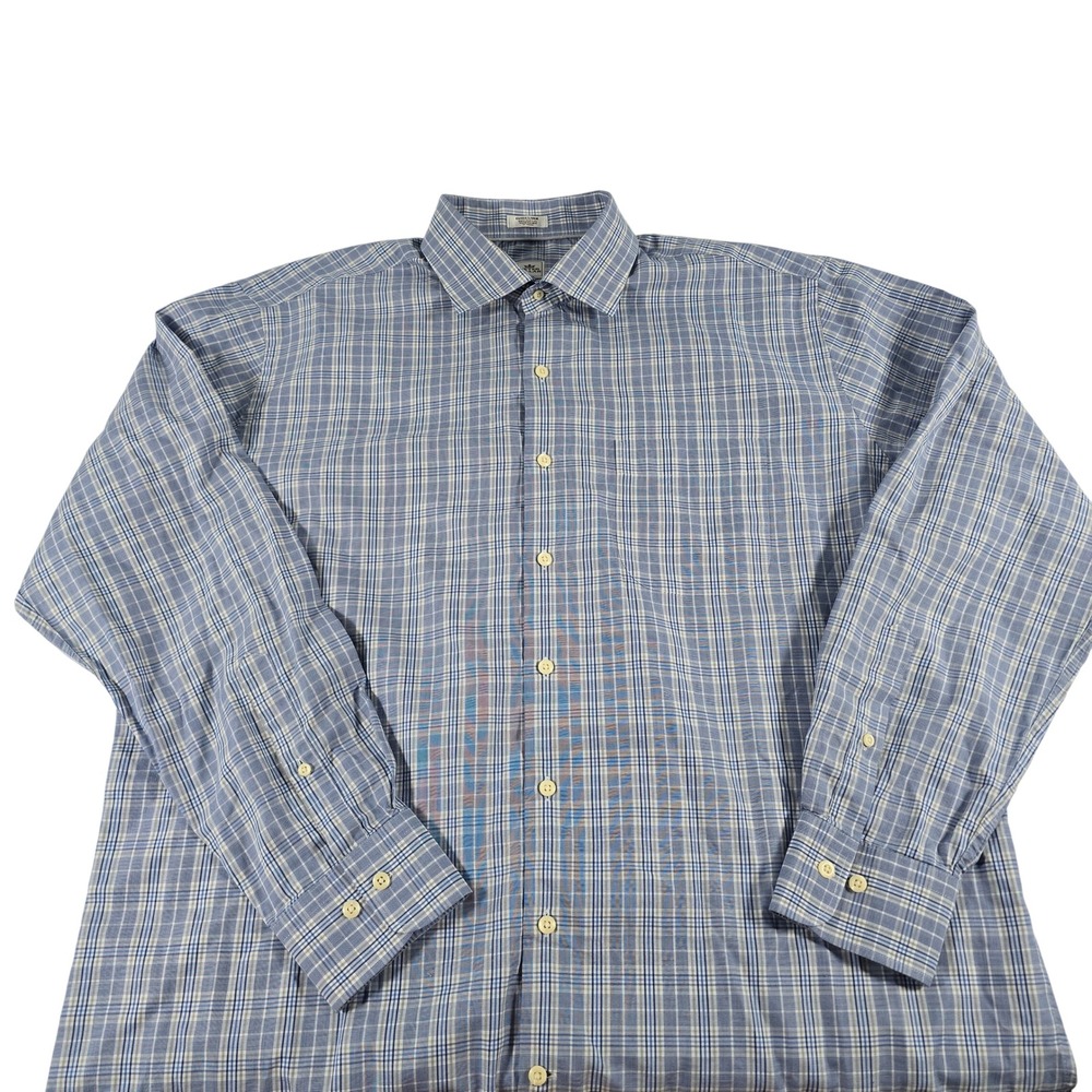 Peter Millar Mens XL Blue Plaid 100% Cotton Long Sleeve Button Down Shirt 15295